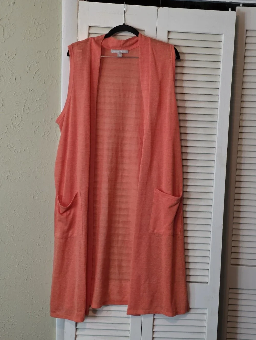 Woman Within Coral Open-Front Sleeveless Long Vest